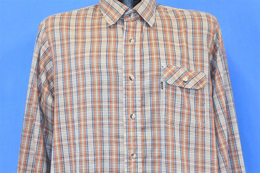 70s Levi's Orange Blue Plaid Button Down Shirt Large product image 1