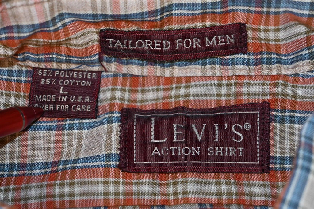 70s Levi's Orange Blue Plaid Button Down Shirt Large product image 6