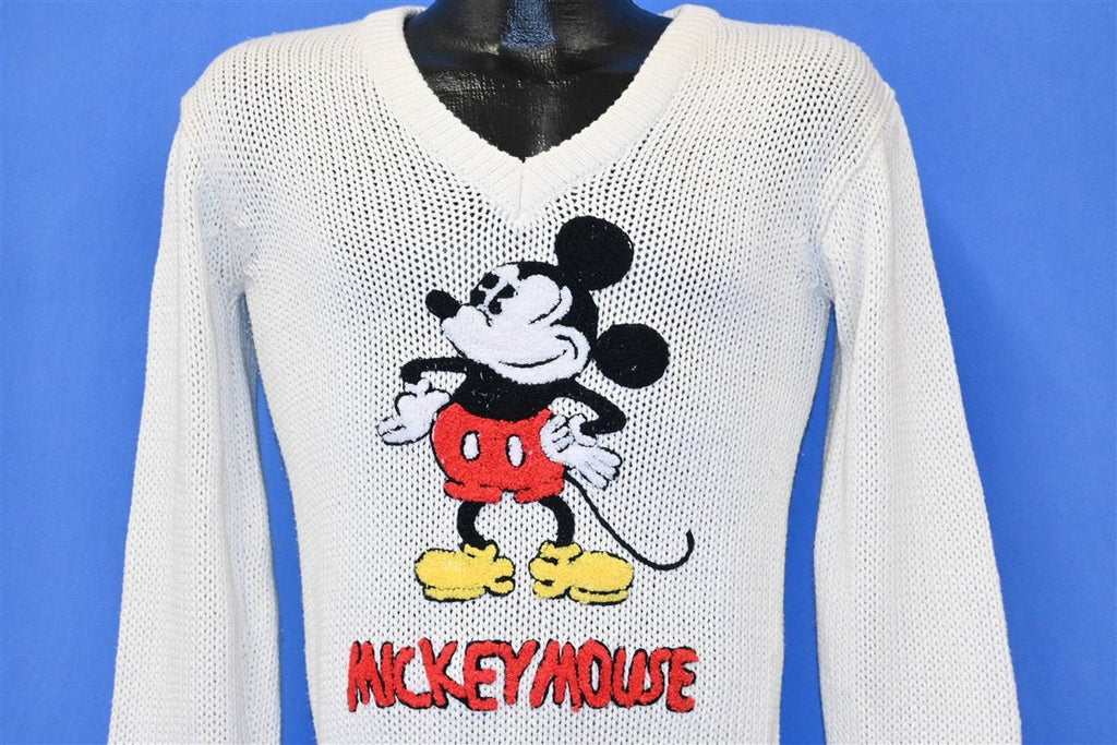 70s Disney Mickey Mouse V-Neck Acrylic Sweater Women's Small