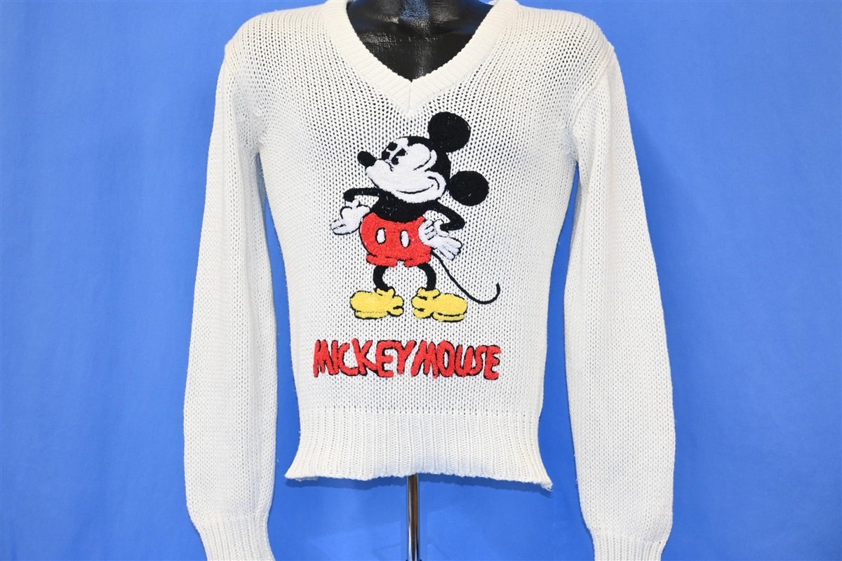70s Disney Mickey Mouse V-Neck Acrylic Sweater Women's Small