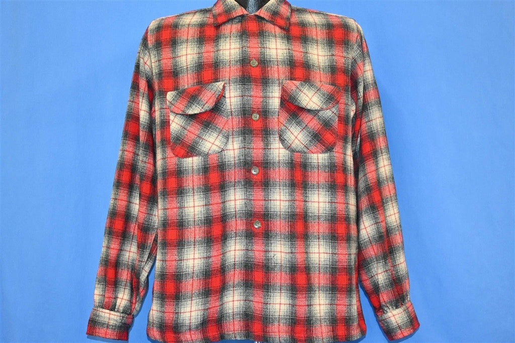 50s Woolverine Red Gray Plaid Button Down Shirt Medium product image 2