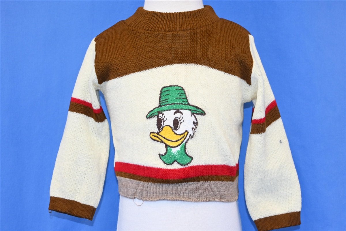 70s Duck Embroidered Striped Pullover Sweater Youth Small