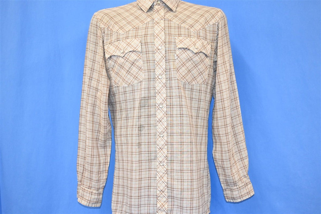 70s Levi's Big E Brown Plaid Western Pearl Snap Shirt Medium product image 2