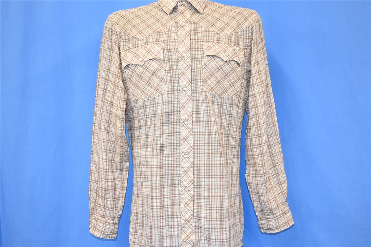 70s Levi's Big E Brown Plaid Western Pearl Snap Shirt Medium product image 2