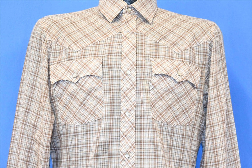 70s Levi's Big E Brown Plaid Western Pearl Snap Shirt Medium product image 1