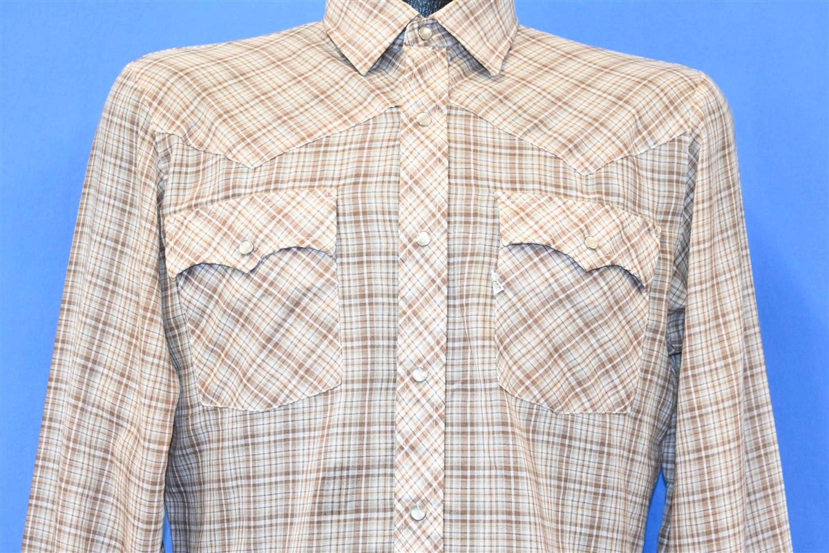 70s Levi's Big E Brown Plaid Western Pearl Snap Shirt Medium product image 1