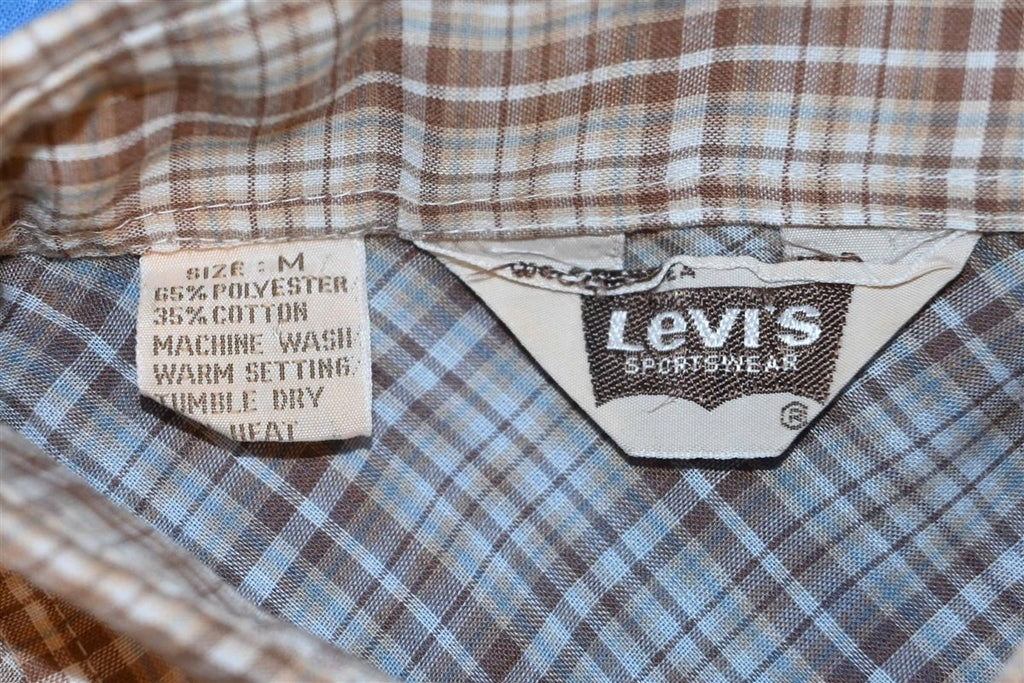 70s Levi's Big E Brown Plaid Western Pearl Snap Shirt Medium product image 5