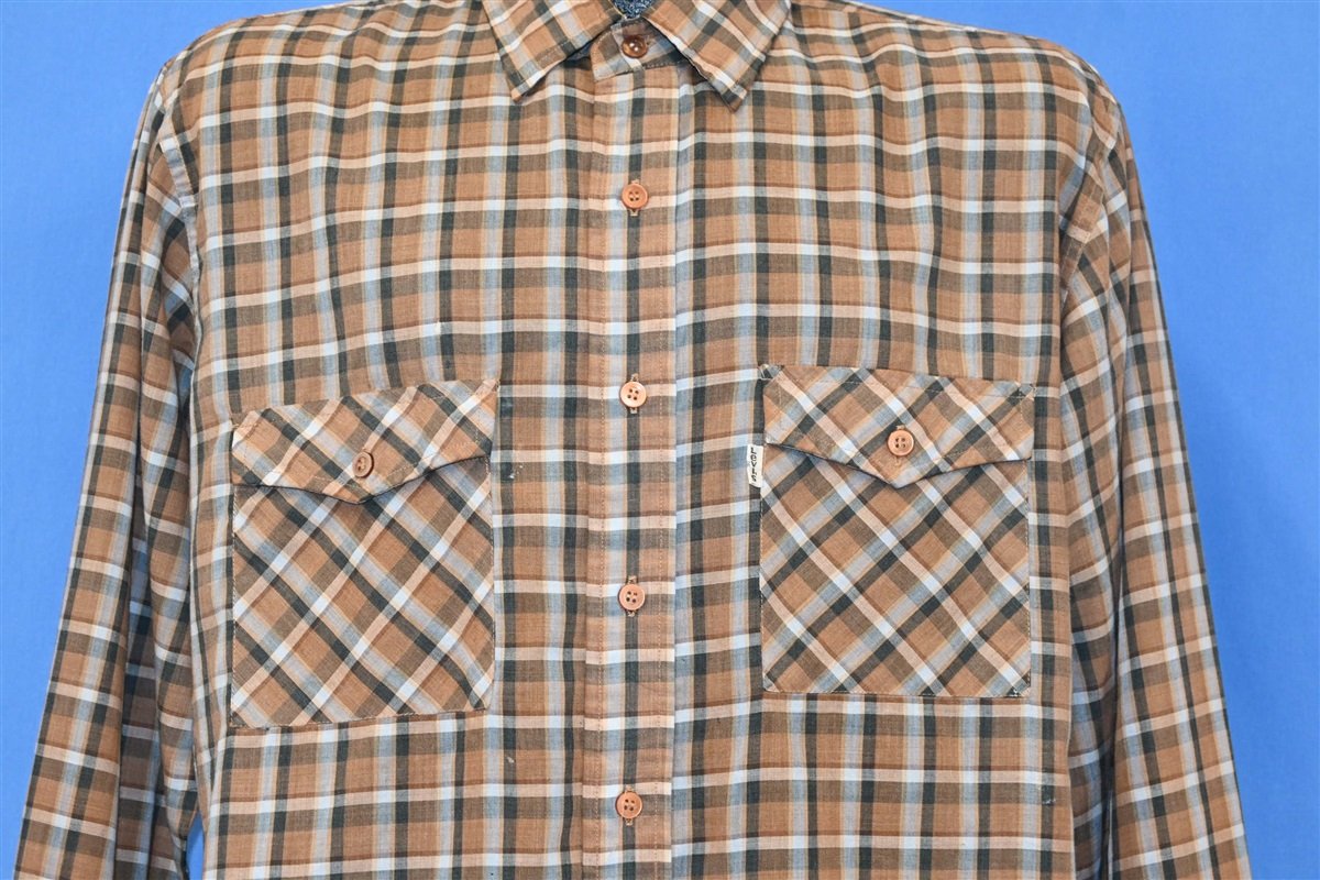 90s Levi's Brown Tan Check Plaid Button Down Shirt Large product image 1