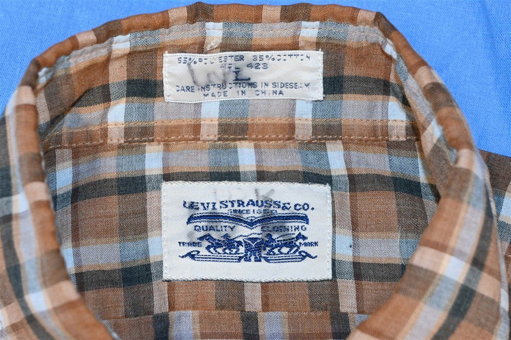 90s Levi's Brown Tan Check Plaid Button Down Shirt Large product image 6