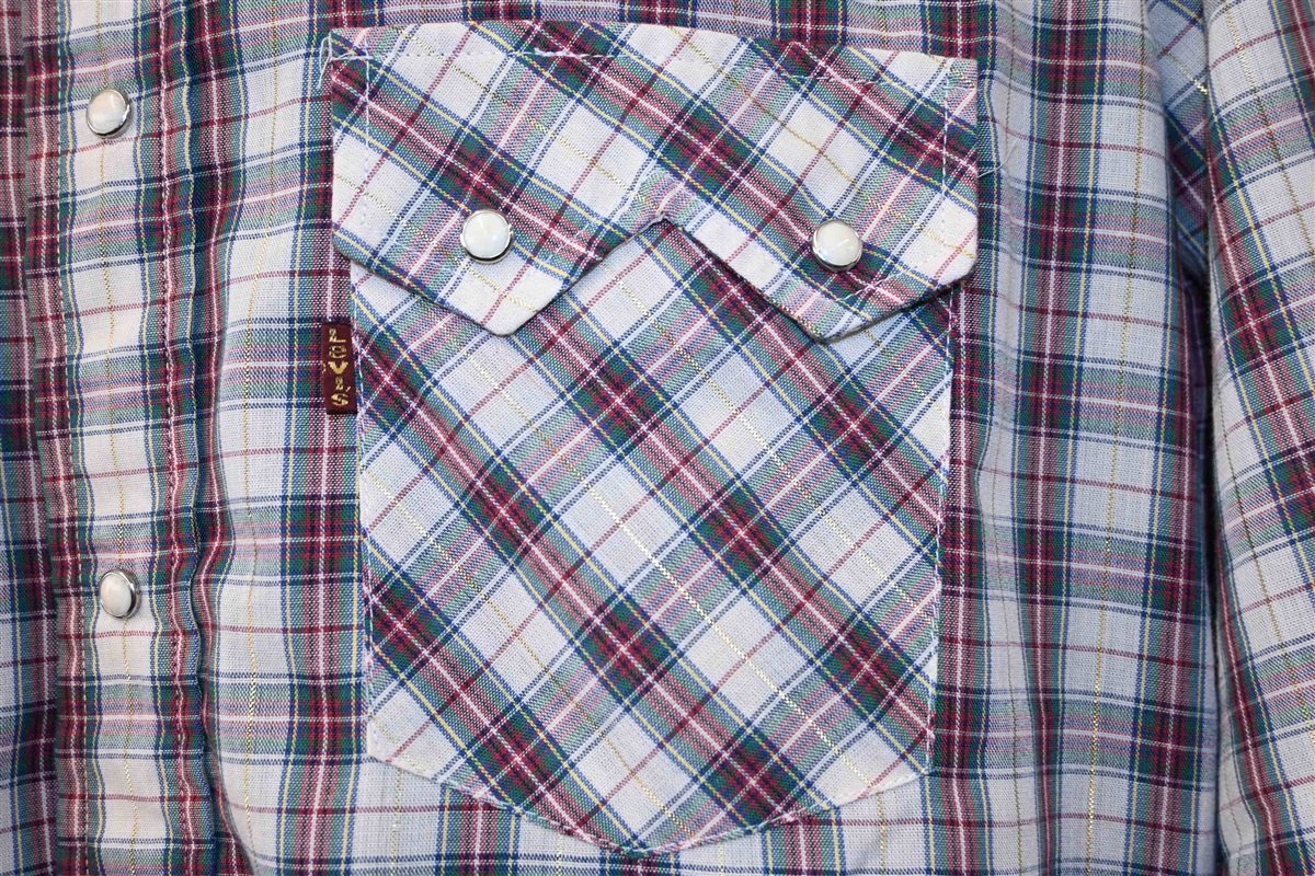 70s Levi's Plaid Pearl Snap Tapered Western Shirt Large product image 3