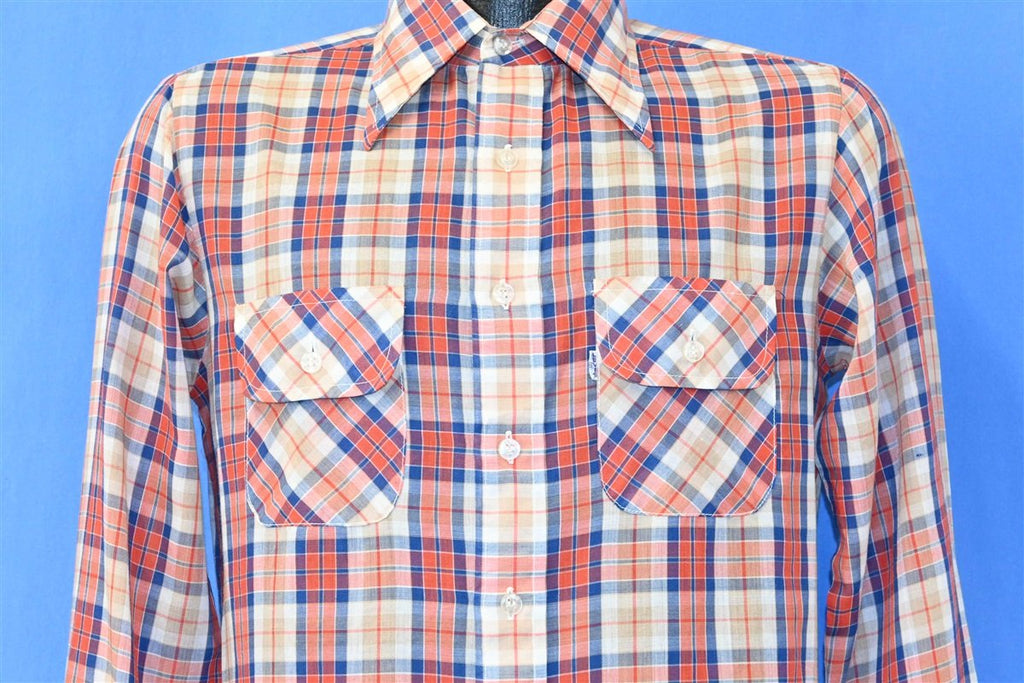 70s Levi's Big E Red Tan Blue Plaid Button Down Shirt Small product image 1