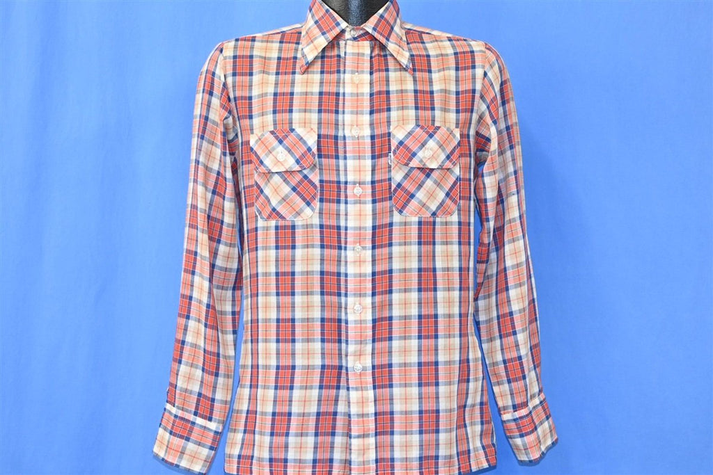 70s Levi's Big E Red Tan Blue Plaid Button Down Shirt Small product image 2