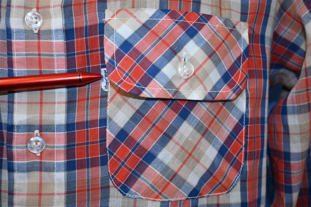 70s Levi's Big E Red Tan Blue Plaid Button Down Shirt Small product image 3