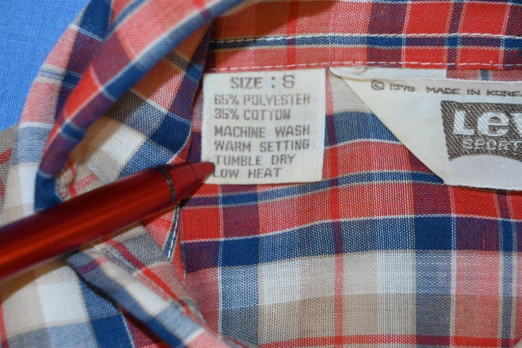 70s Levi's Big E Red Tan Blue Plaid Button Down Shirt Small product image 5
