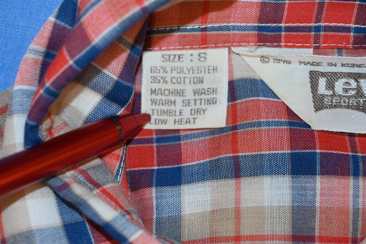 70s Levi's Big E Red Tan Blue Plaid Button Down Shirt Small product image 5