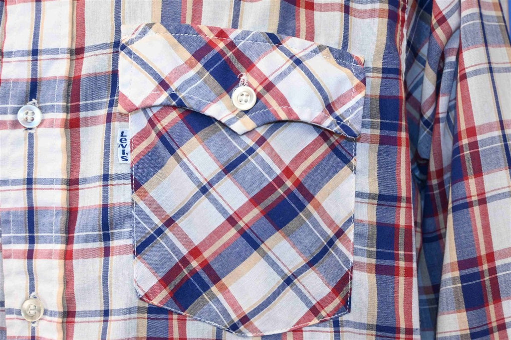 80s Levi's USA Olympics Red Blue Plaid Button Down Shirt product image 3