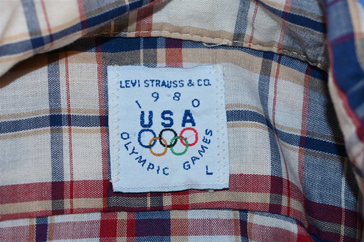 80s Levi's USA Olympics Red Blue Plaid Button Down Shirt product image 5