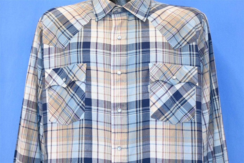 80s Levi's Blue Tan Silver Western Pearl Snap Shirt Extra product image 1