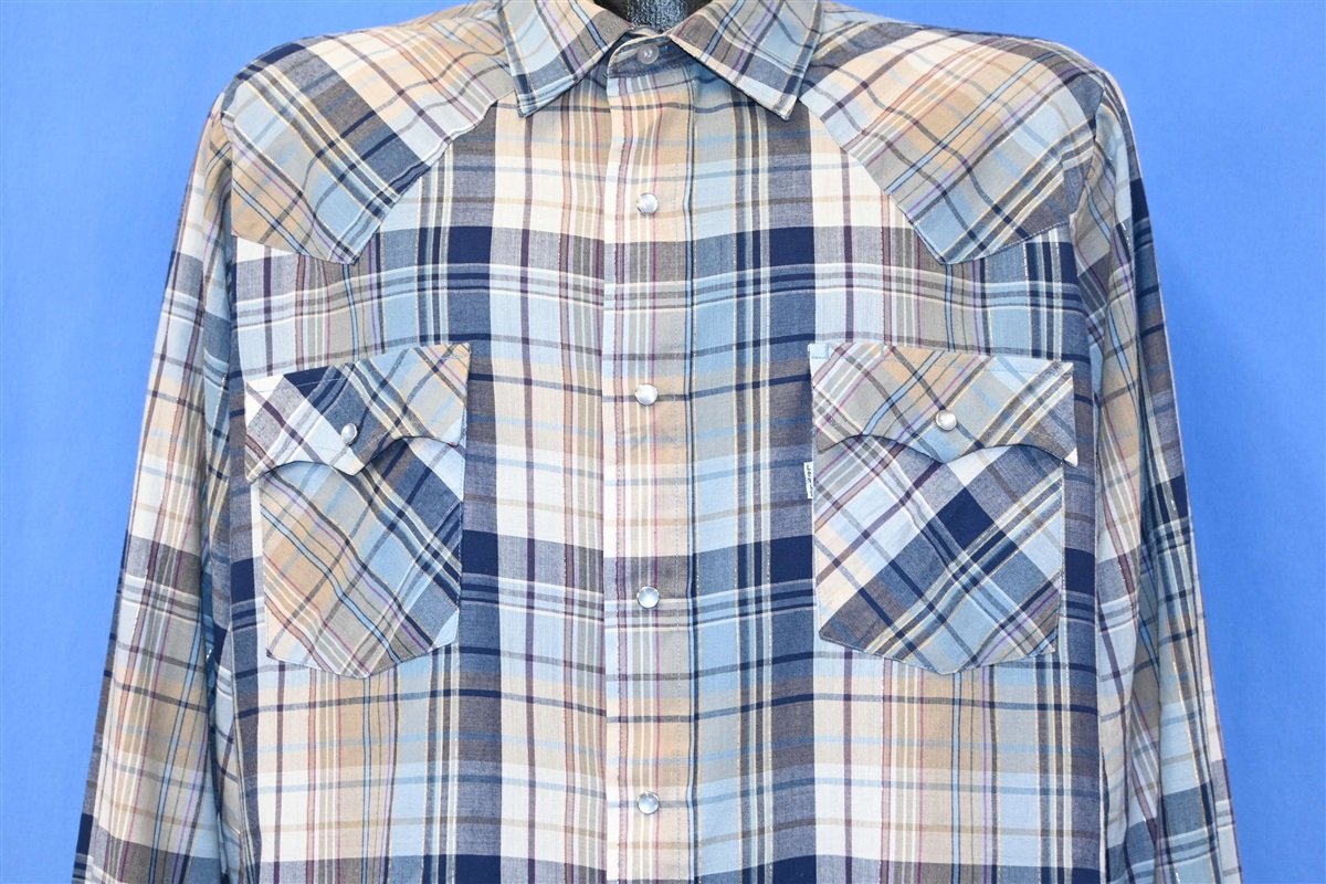 80s Levi's Blue Tan Silver Western Pearl Snap Shirt Extra product image 1