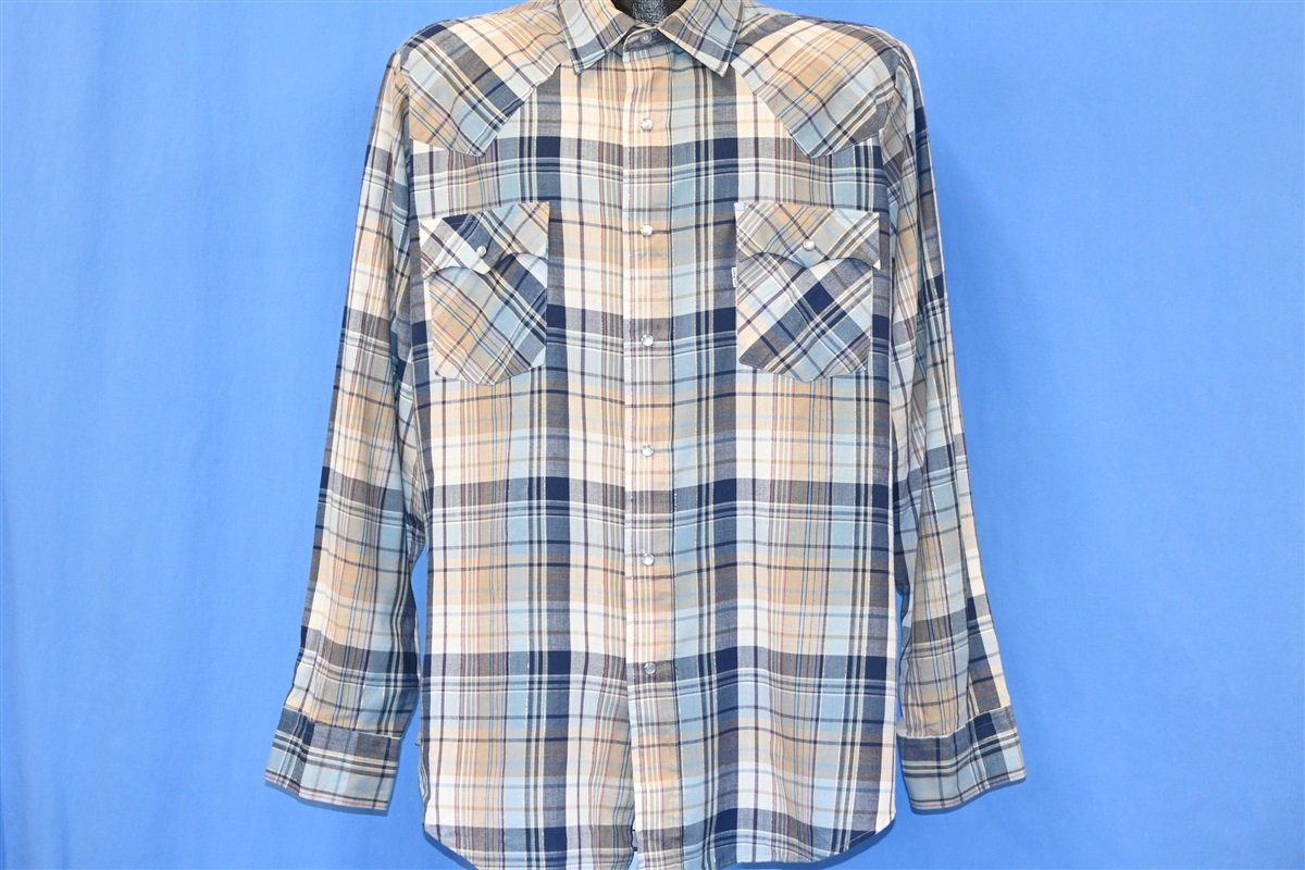80s Levi's Blue Tan Silver Western Pearl Snap Shirt Extra product image 2