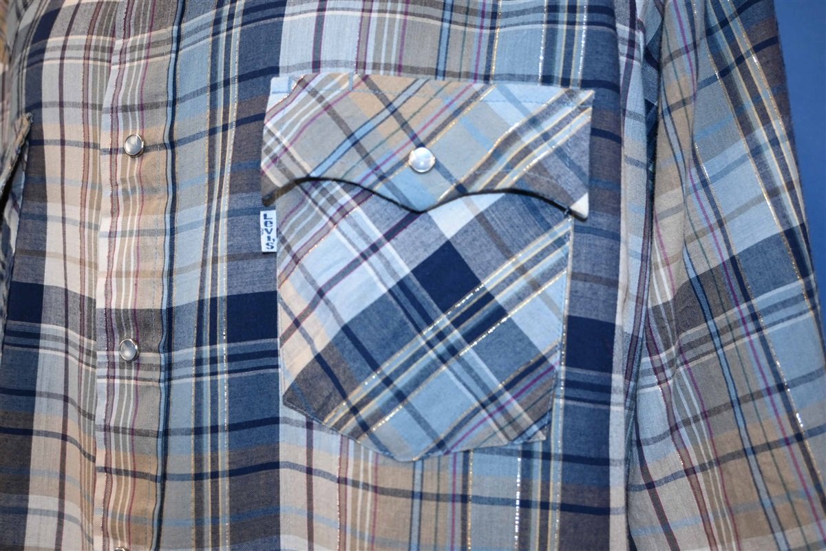 80s Levi's Blue Tan Silver Western Pearl Snap Shirt Extra product image 3
