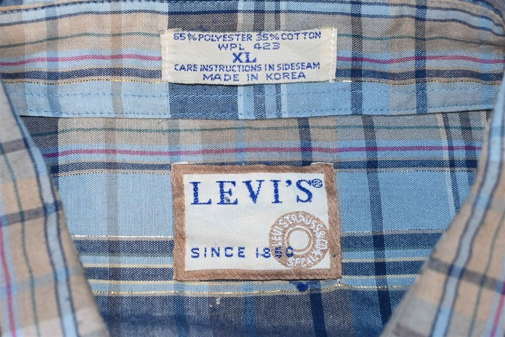 80s Levi's Blue Tan Silver Western Pearl Snap Shirt Extra product image 5