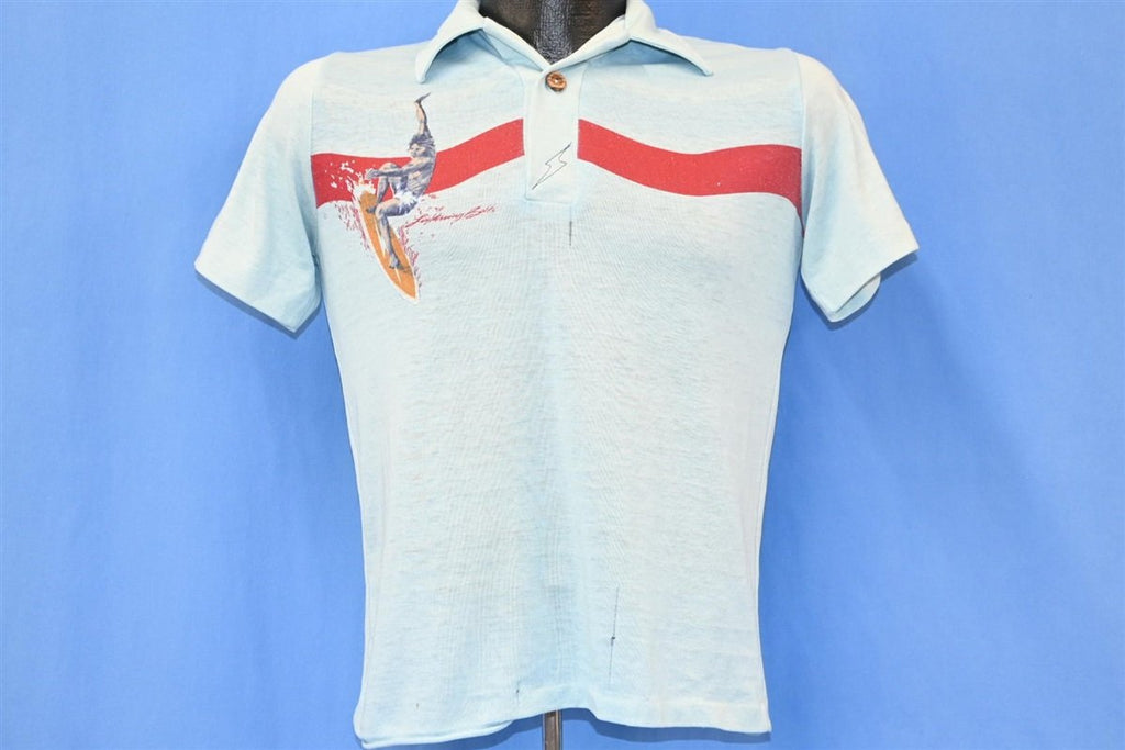 70s Lightning Bolt Surf Blue Wooden Button Polo Shirt Medium product image 2