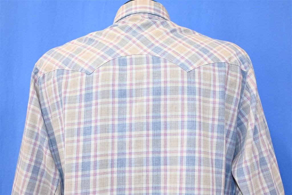 80s Levi's Yellow Blue Plaid Western Pearl Snap Shirt Large product image 4