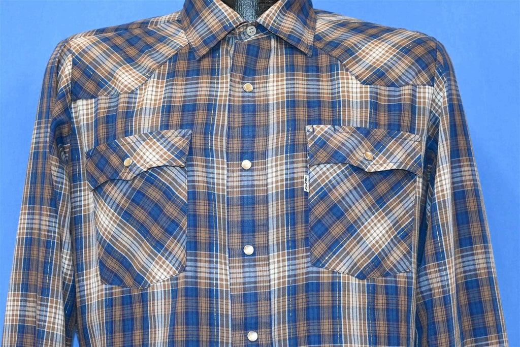 90s Levi's Blue Brown Gold Plaid Western Shirt Medium product image 1
