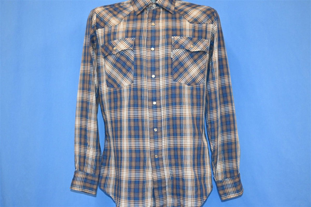 90s Levi's Blue Brown Gold Plaid Western Shirt Medium product image 2