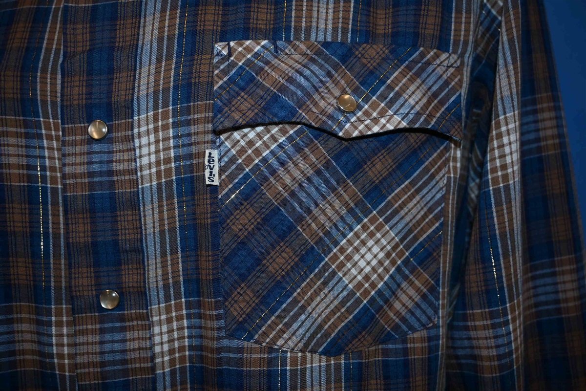 90s Levi's Blue Brown Gold Plaid Western Shirt Medium product image 3