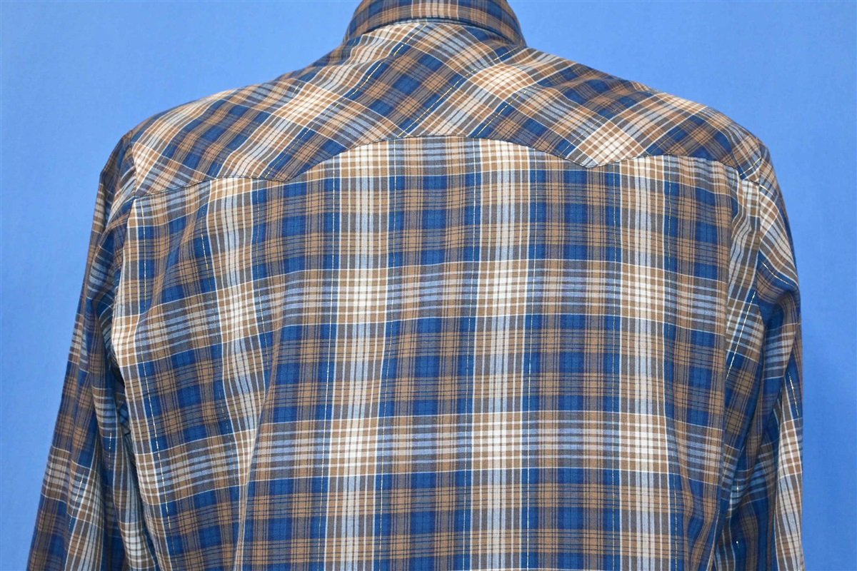 90s Levi's Blue Brown Gold Plaid Western Shirt Medium product image 4
