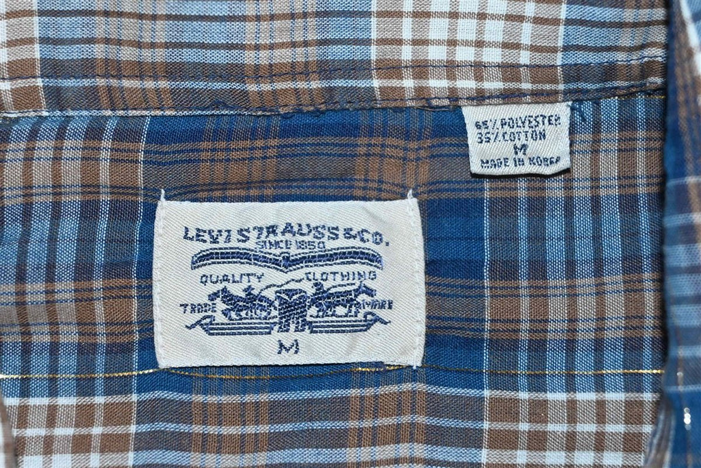 90s Levi's Blue Brown Gold Plaid Western Shirt Medium product image 5