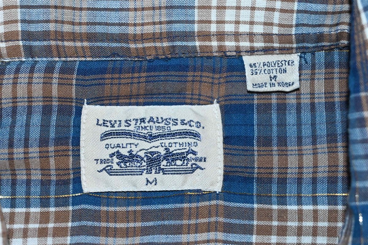 90s Levi's Blue Brown Gold Plaid Western Shirt Medium product image 5