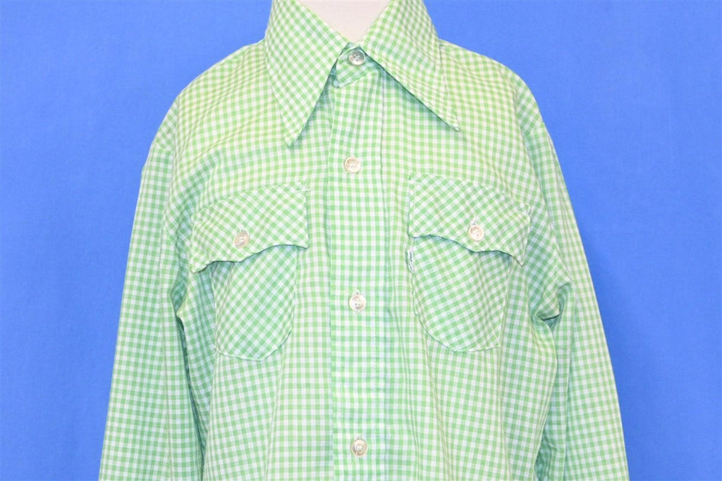 70s Levi's Green Gingham Button Down Shirt Youth Extra Large product image 1