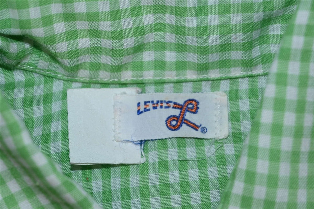 70s Levi's Green Gingham Button Down Shirt Youth Extra Large product image 4