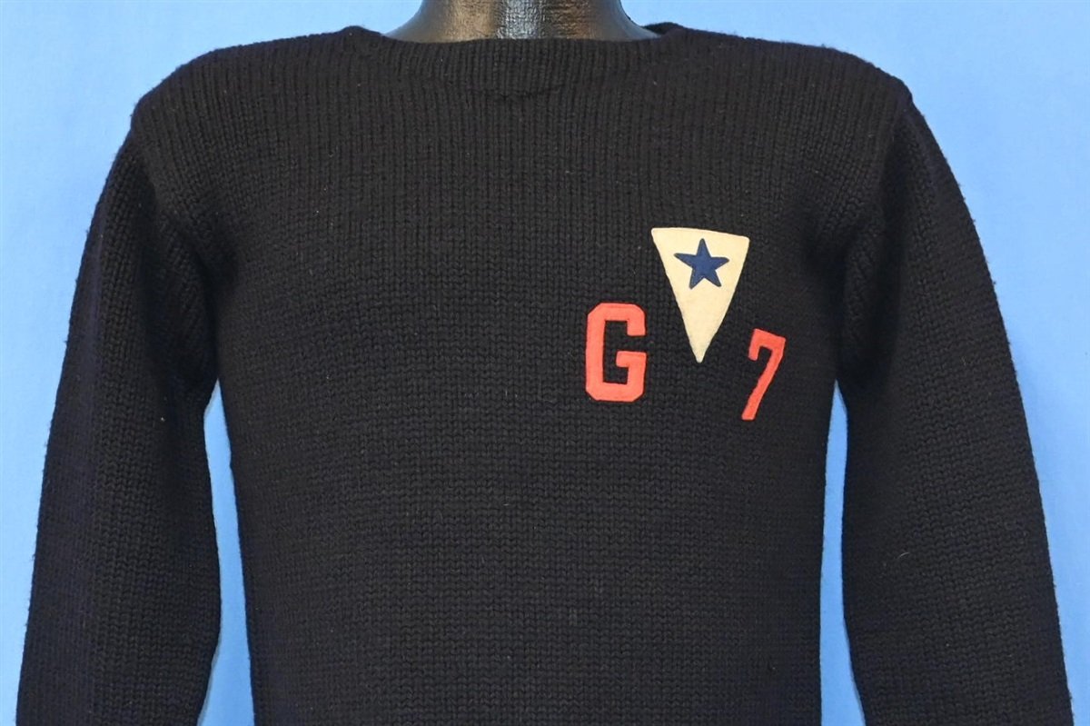 30s Macy's US Navy G-7 Blue Wool Pullover Sweater Small