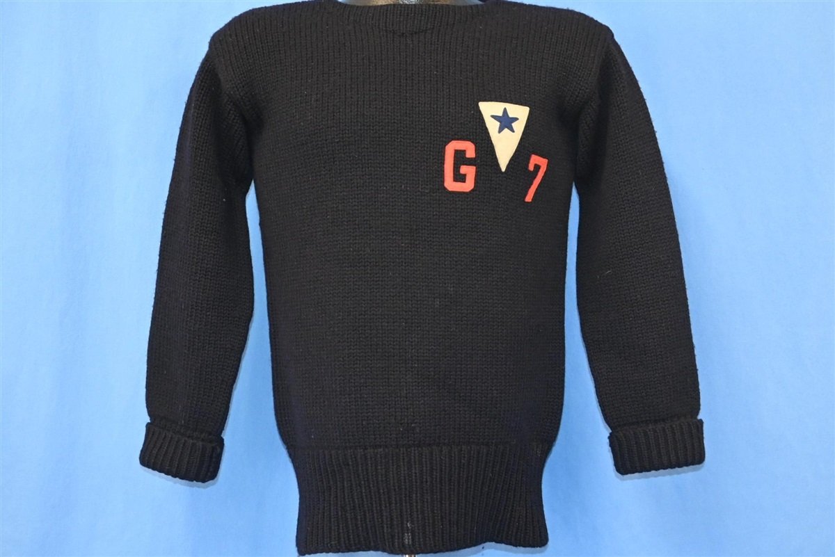30s Macy's US Navy G-7 Blue Wool Pullover Sweater Small