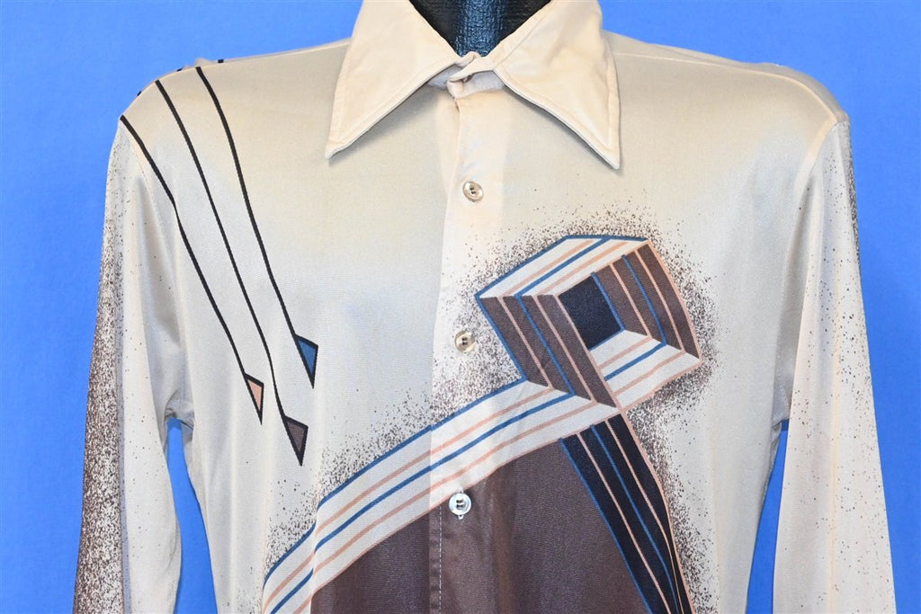 70s La Strada Brown Geometric Acetate Disco Shirt Small product image 1