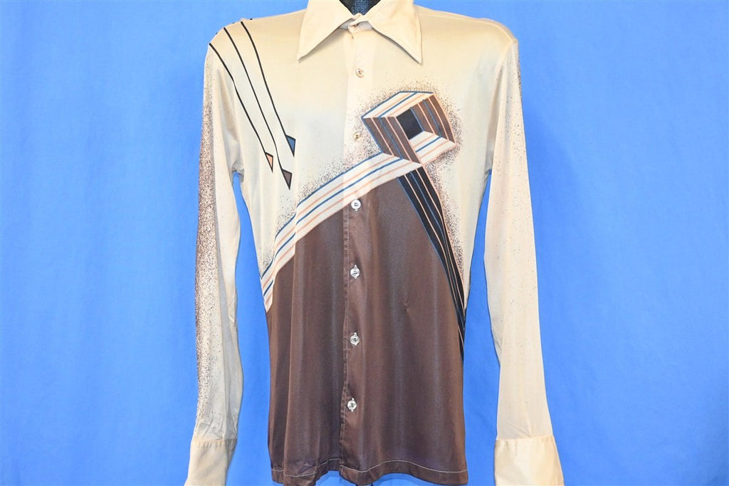 70s La Strada Brown Geometric Acetate Disco Shirt Small product image 2