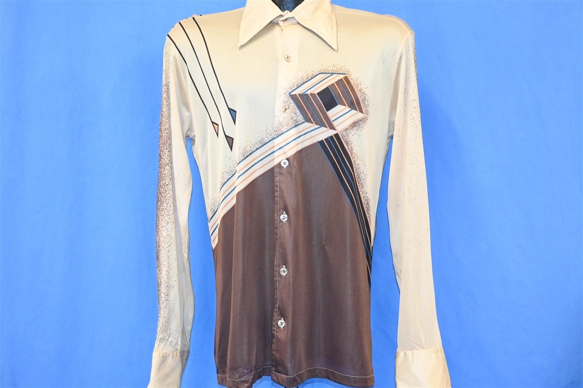70s La Strada Brown Geometric Acetate Disco Shirt Small product image 2