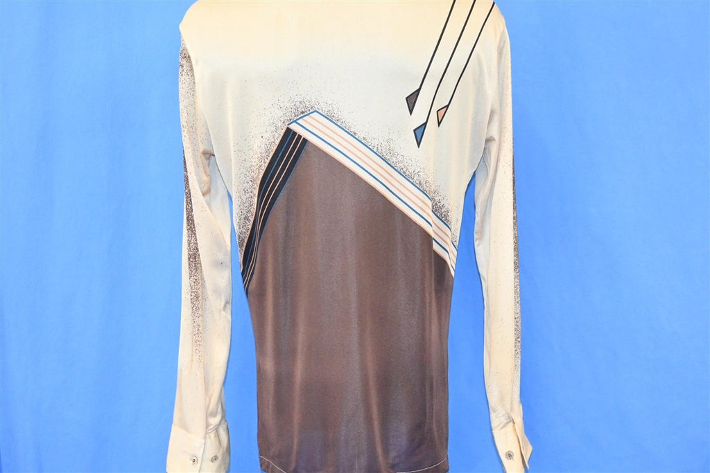 70s La Strada Brown Geometric Acetate Disco Shirt Small product image 3