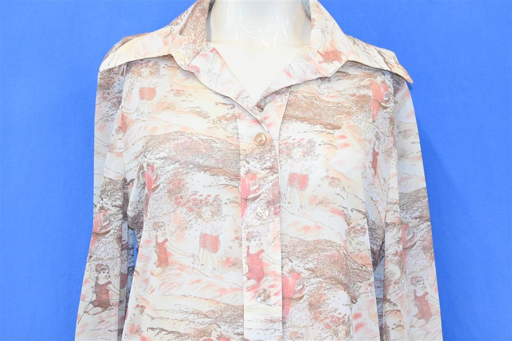 70s Watercolor Scene Translucent Disco Shirt Women's Medium product image 1