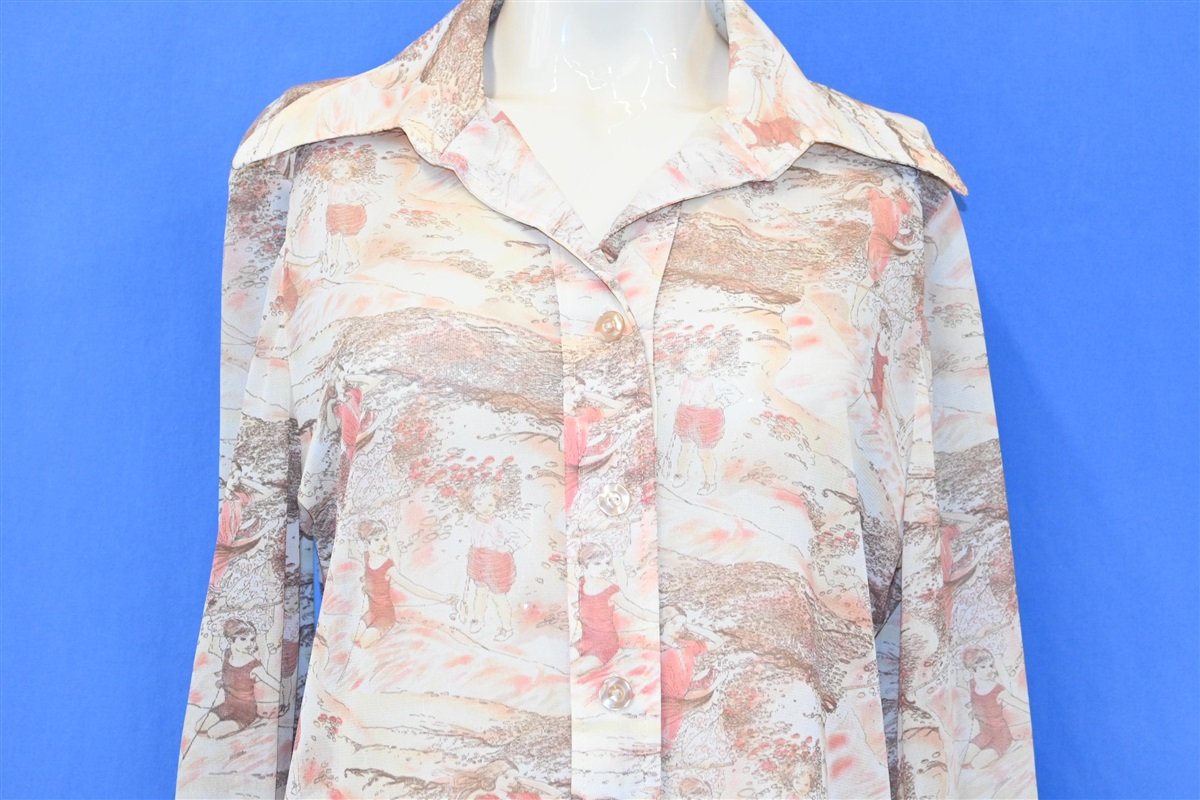 70s Watercolor Scene Translucent Disco Shirt Women's Medium product image 1
