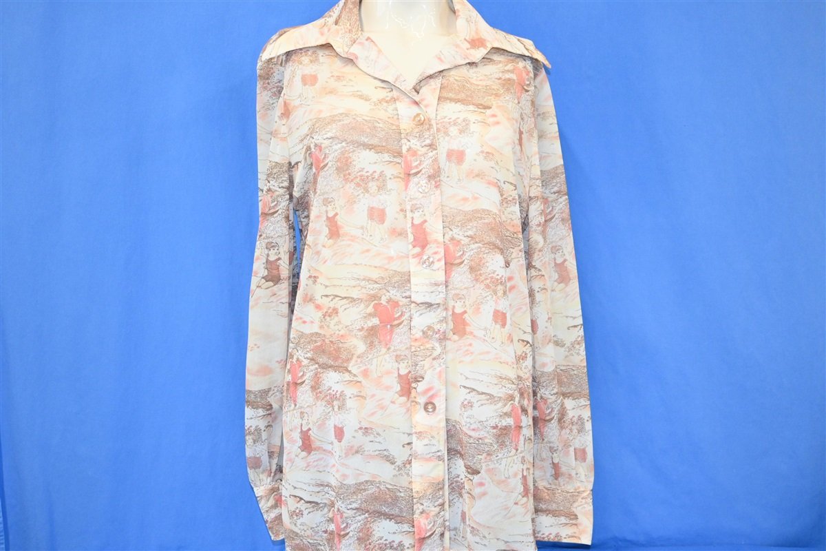 70s Watercolor Scene Translucent Disco Shirt Women's Medium product image 2
