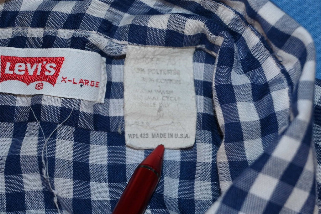 70s Levi's Gingham Blue White Tab Button Down Shirt Extra product image 6