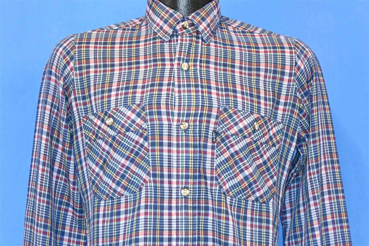 70s Levi's Plaid Blue Red Yellow Button Down Shirt Small product image 1