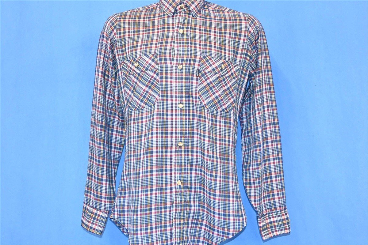 70s Levi's Plaid Blue Red Yellow Button Down Shirt Small product image 2