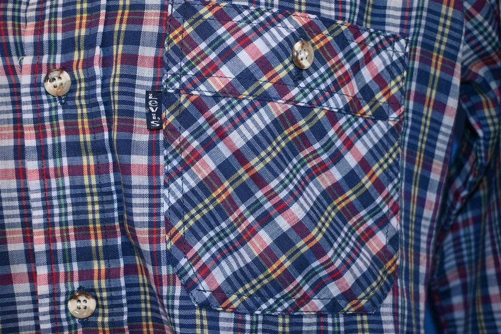 70s Levi's Plaid Blue Red Yellow Button Down Shirt Small product image 3