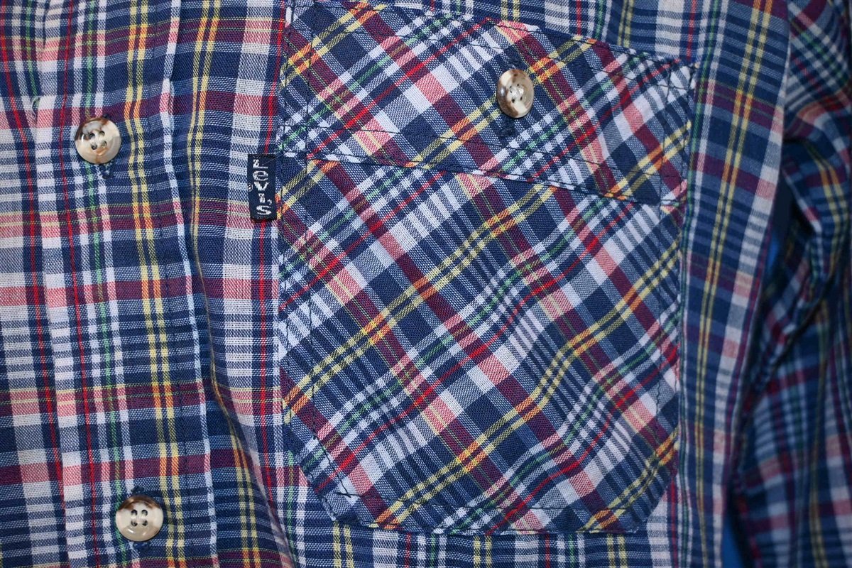 70s Levi's Plaid Blue Red Yellow Button Down Shirt Small product image 3